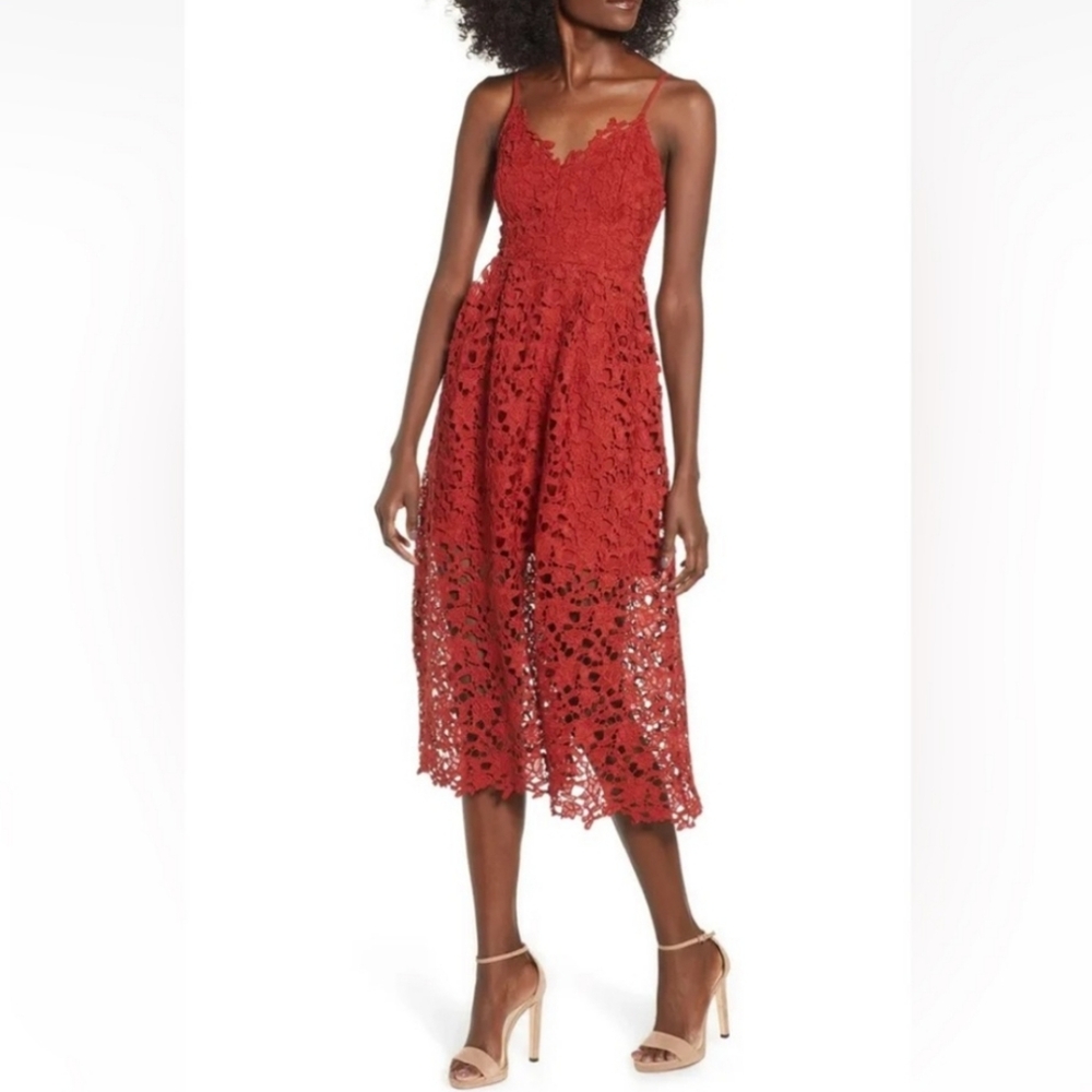 ASTR The Label Line A Lace Midi Dress Orange Rust Sz Med